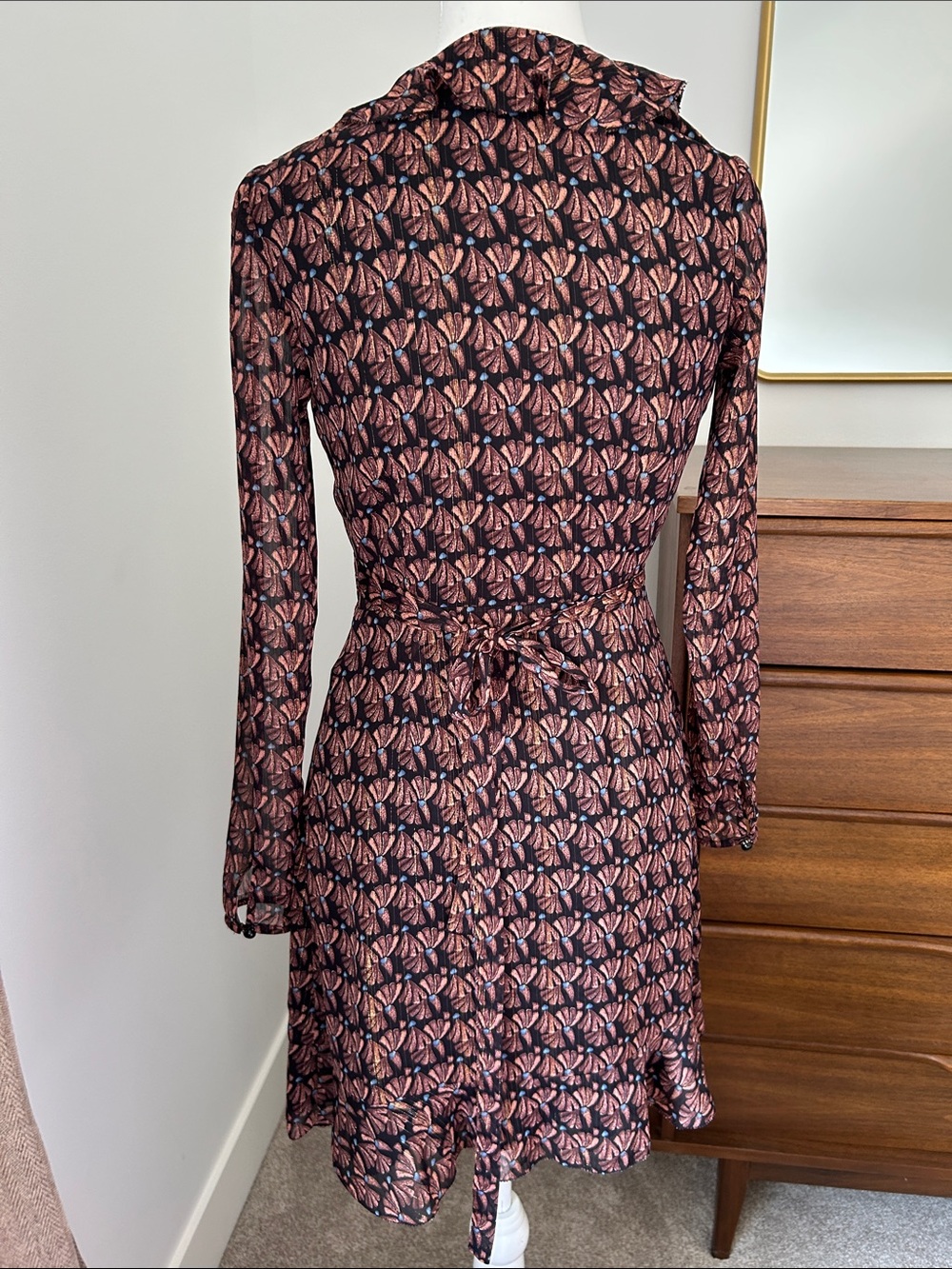 Wilfred Floral Long-Sleeve Wrap Dress in Rust and Black - Picture 2 of 4